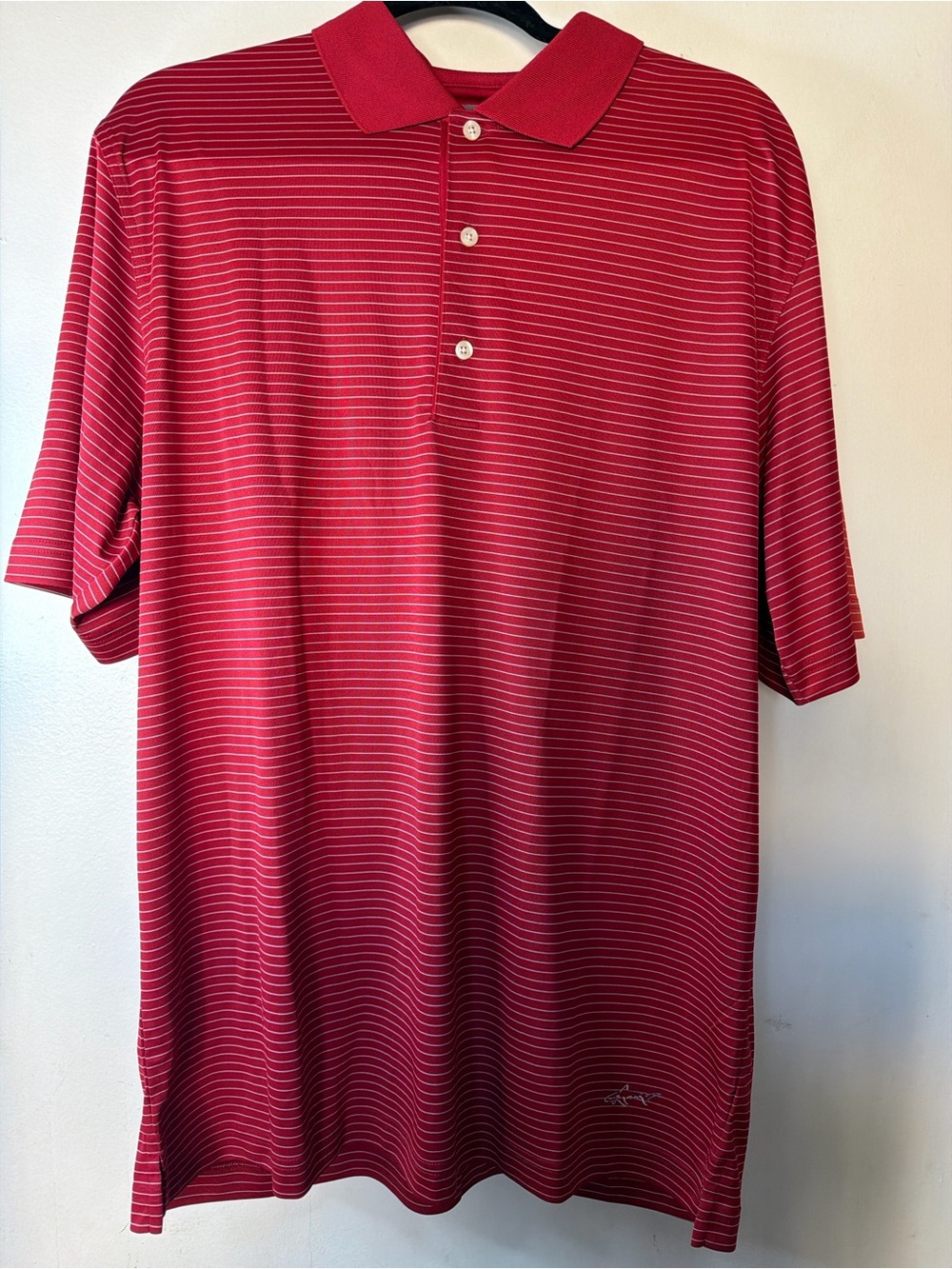 Greg Norman ML75 Performance Golf Polo Shirt Red White Striped Size L - Picture 2 of 7